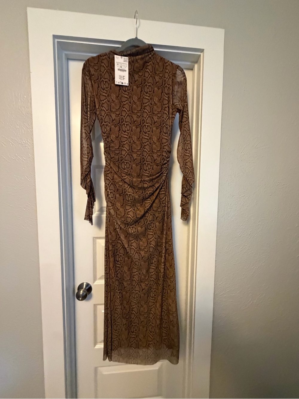 Zara Brown Snake-Print Long Sleeve Maxi Dress